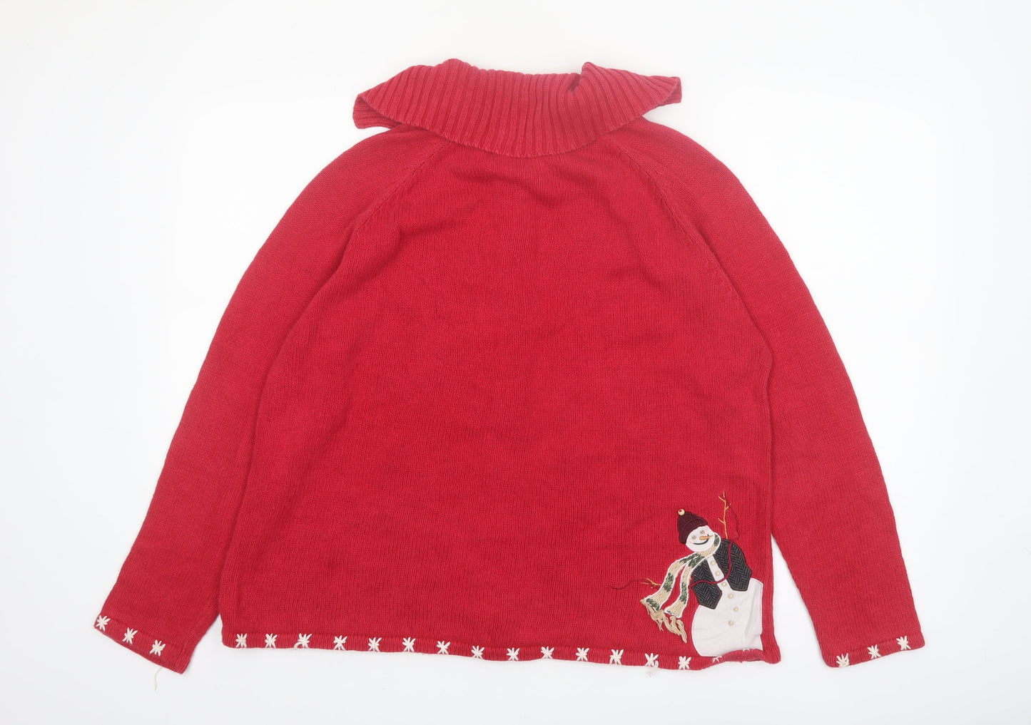 Tiara International Women Red M Christmas Cardigan Full Zip Snowman