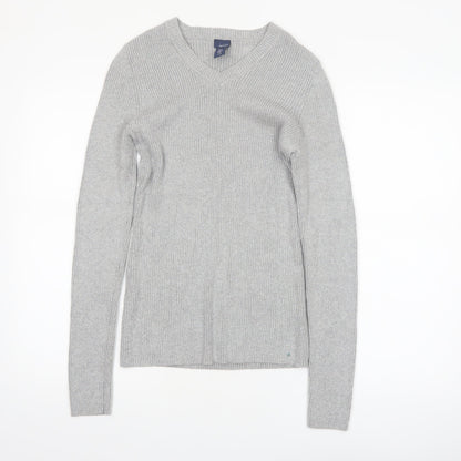Basic Editions Womens Grey V-Neck Knit Pullover Jumper Size L