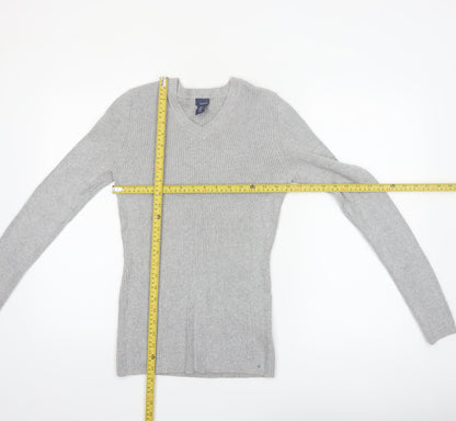 Basic Editions Womens Grey V-Neck Knit Pullover Jumper Size L