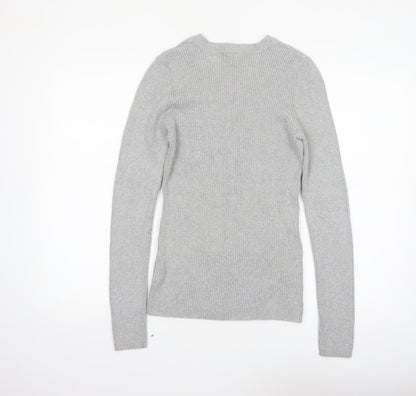 Basic Editions Womens Grey V-Neck Knit Pullover Jumper Size L