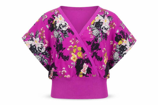 Oasis Women’s Pink Floral Wrap Blouse M Short Sleeve V-Neck