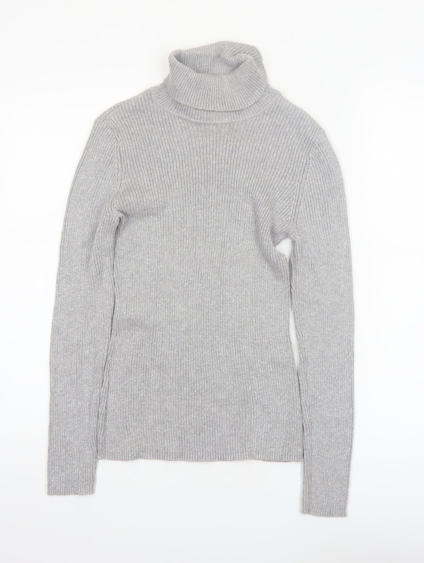Basic Editions Women Grey Roll Neck Long Sleeve Knit Jumper Size S