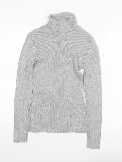 Basic Editions Women Grey Roll Neck Long Sleeve Knit Jumper Size S