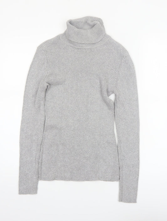 Basic Editions Women Grey Roll Neck Long Sleeve Knit Jumper Size S
