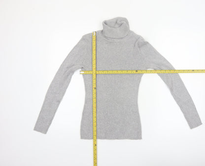 Basic Editions Women Grey Roll Neck Long Sleeve Knit Jumper Size S