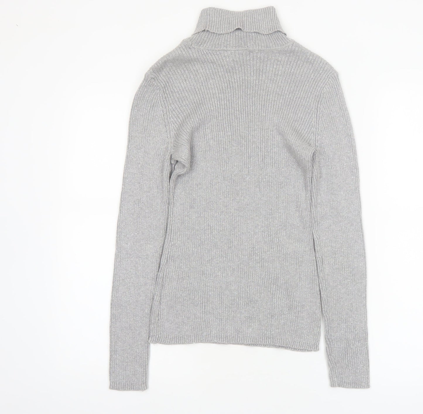 Basic Editions Women Grey Roll Neck Long Sleeve Knit Jumper Size S