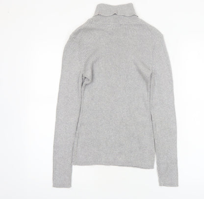 Basic Editions Women Grey Roll Neck Long Sleeve Knit Jumper Size S