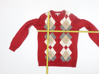 Croft & Barrow Women Red Argyle Knit Cardigan Size S