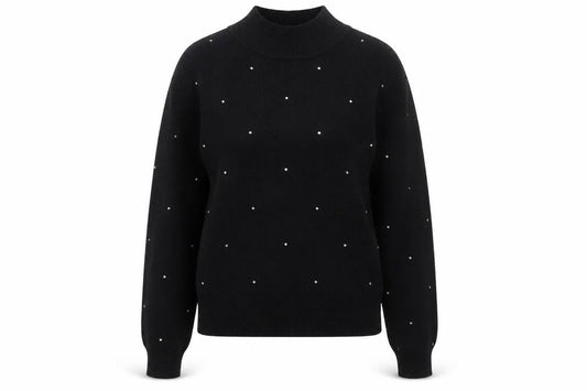 Jones New York Women Black Petite P/S High Neck Jumper with Beaded Accents