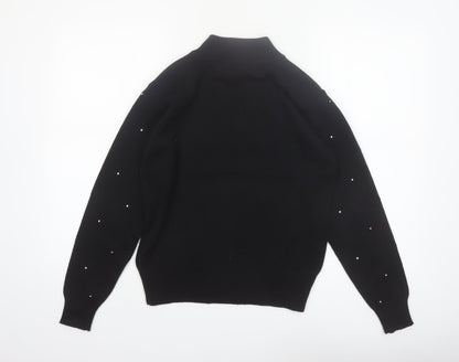 Jones New York Women Black Petite P/S High Neck Jumper with Beaded Accents