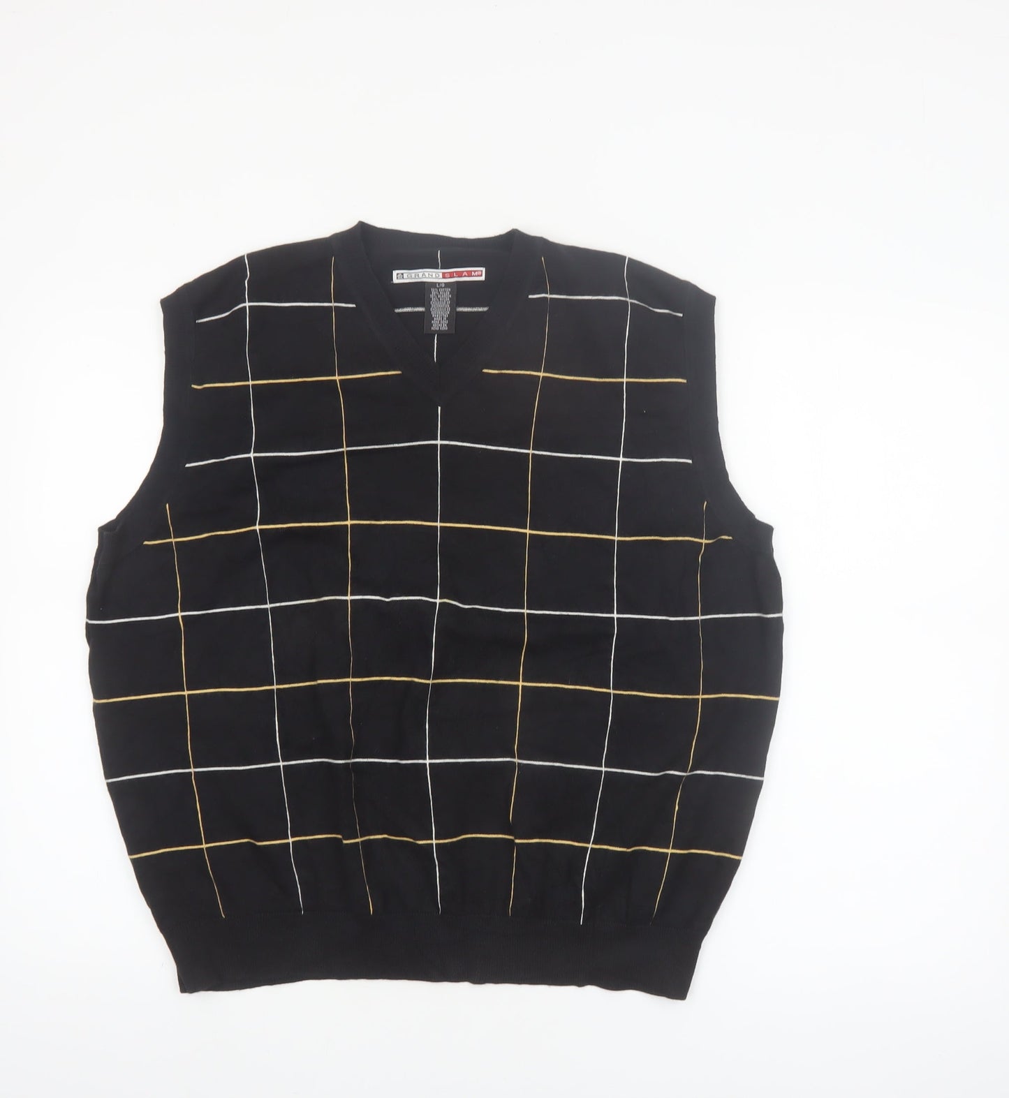 Grand Slam Men's Black Check Knit Cotton Nylon Sleeveless Vest L