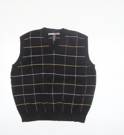 Grand Slam Men's Black Check Knit Cotton Nylon Sleeveless Vest L