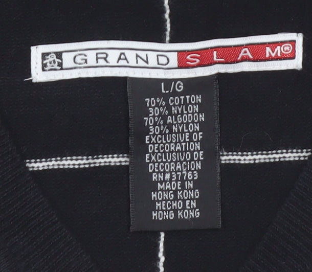 Grand Slam Men's Black Check Knit Cotton Nylon Sleeveless Vest L