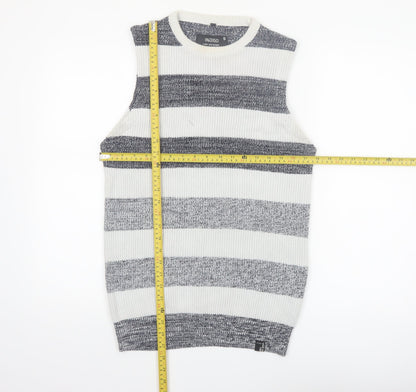 Indigo Men's Grey Striped Cotton Knit Sleeveless Vest Medium