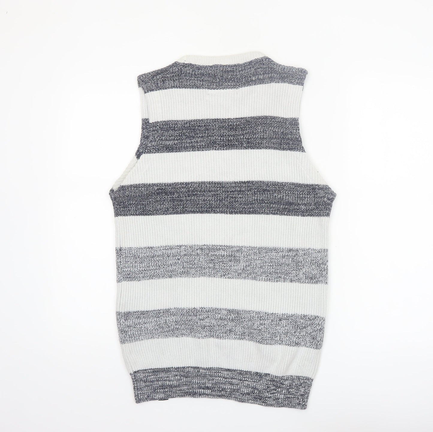 Indigo Men's Grey Striped Cotton Knit Sleeveless Vest Medium