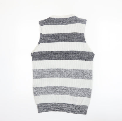 Indigo Men's Grey Striped Cotton Knit Sleeveless Vest Medium