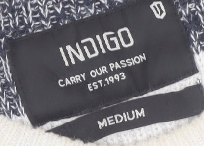 Indigo Men's Grey Striped Cotton Knit Sleeveless Vest Medium
