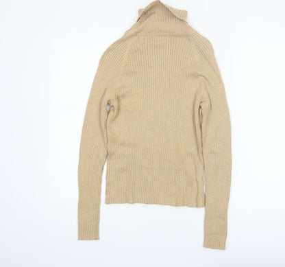 Context Petite Women’s Beige Roll Neck Ribbed Cotton Blend Jumper M
