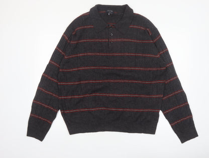 Dockers Men’s Grey Striped Collared Henley Jumper XL