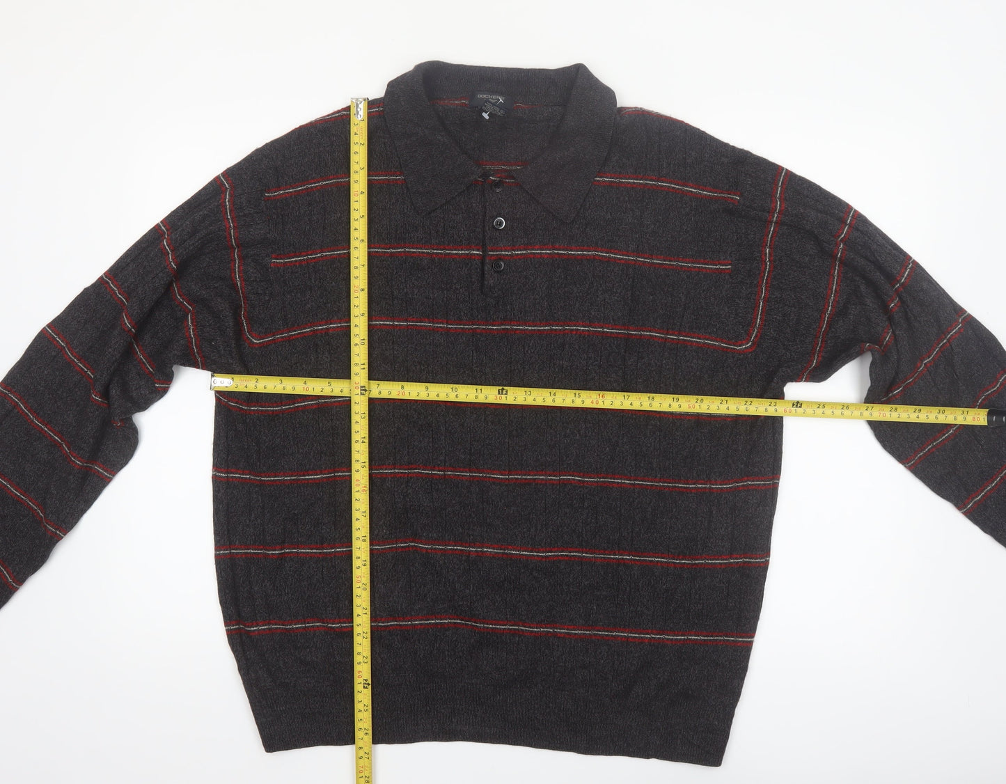 Dockers Men’s Grey Striped Collared Henley Jumper XL