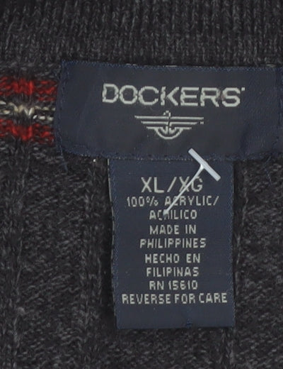 Dockers Men’s Grey Striped Collared Henley Jumper XL