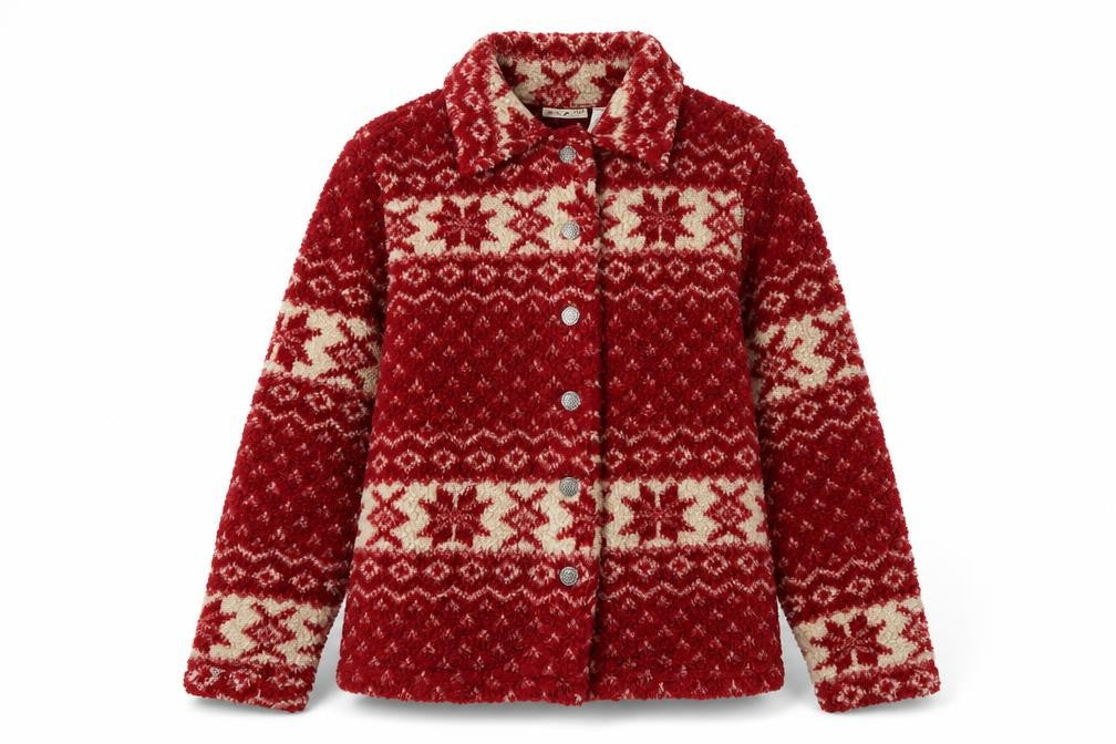 White Stag Women's Red Fair Isle Knit Button Jacket Size M