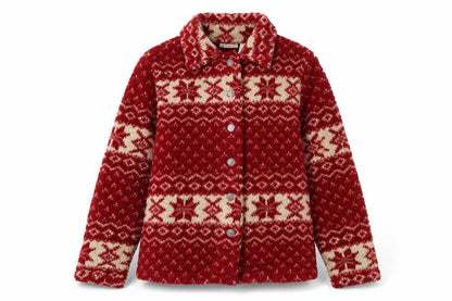White Stag Women's Red Fair Isle Knit Button Jacket Size M