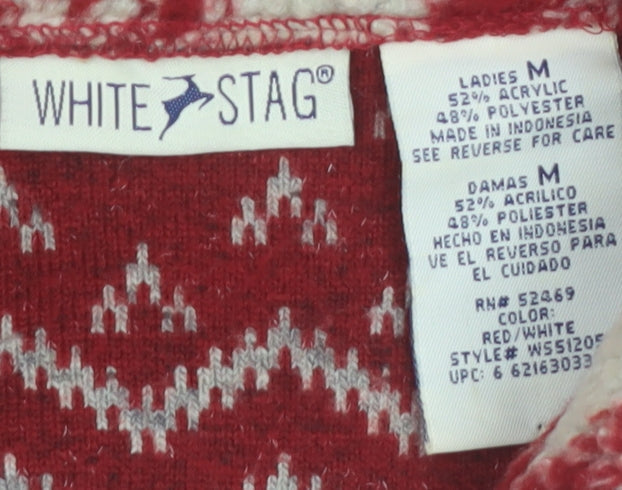 White Stag Women's Red Fair Isle Knit Button Jacket Size M