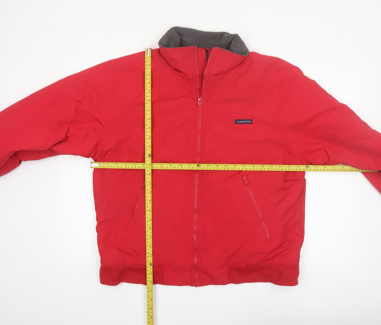 Lands' End Men's Red Nylon Bomber Jacket M 38in Full Zip Casual