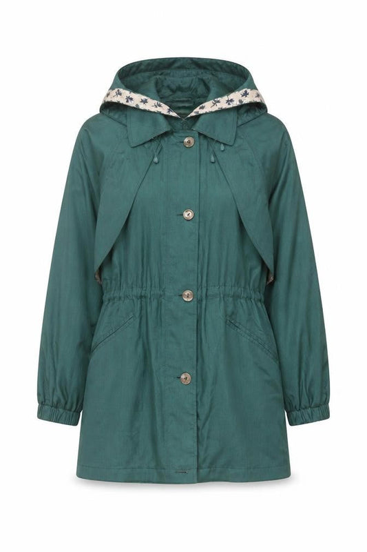 Nuage Women's Green Hooded Mid-Length Rain Coat Size S