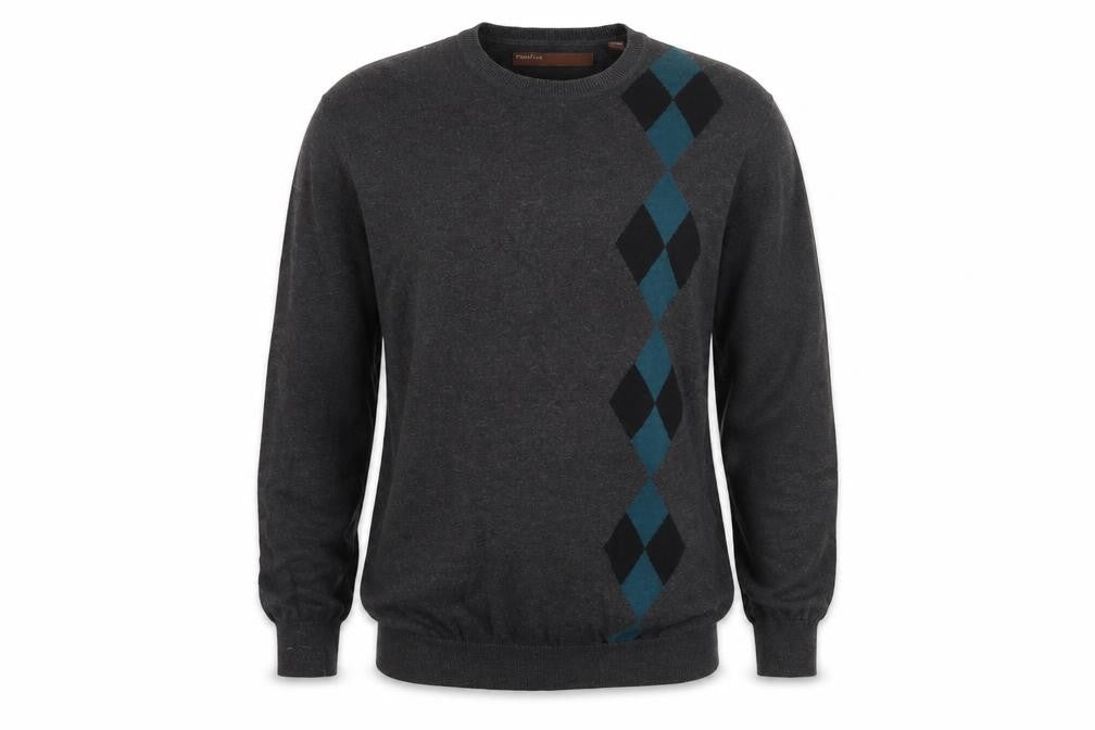 Perry Ellis Men's Grey Argyle Diamond Cotton Pullover Jumper M