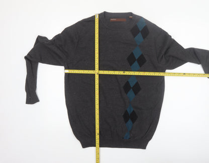 Perry Ellis Men's Grey Argyle Diamond Cotton Pullover Jumper M