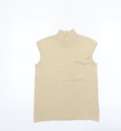 Coldwater Creek Women's Beige Mock Neck Sleeveless Silk Blend Top S