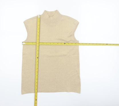 Coldwater Creek Women's Beige Mock Neck Sleeveless Silk Blend Top S