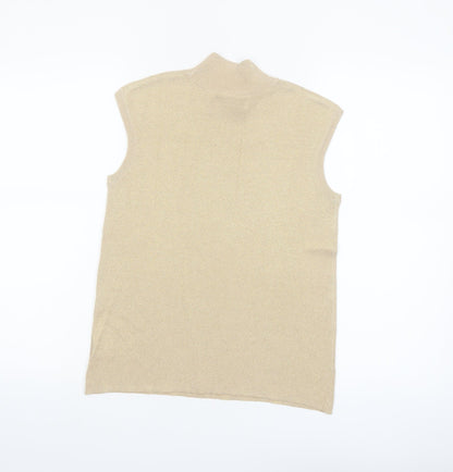 Coldwater Creek Women's Beige Mock Neck Sleeveless Silk Blend Top S