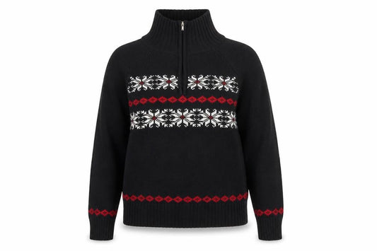 Karen Scott Women's Black Fair Isle High Neck Cotton Jumper M
