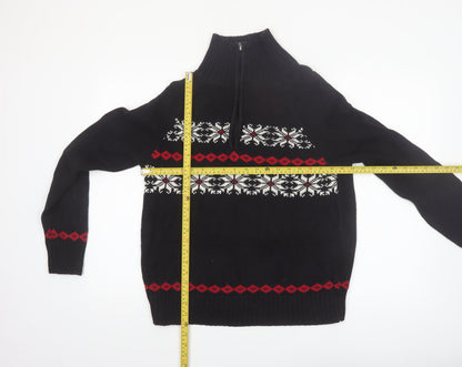 Karen Scott Women's Black Fair Isle High Neck Cotton Jumper M
