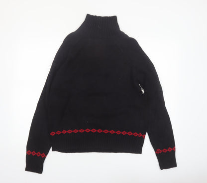 Karen Scott Women's Black Fair Isle High Neck Cotton Jumper M