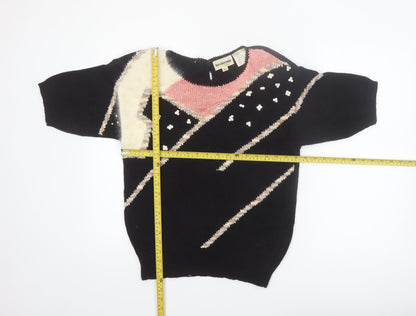 Lara Ferrante Womens Black Sequin Angora 80s Knit Pullover Jumper Size S