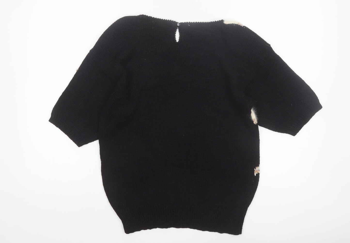 Lara Ferrante Womens Black Sequin Angora 80s Knit Pullover Jumper Size S