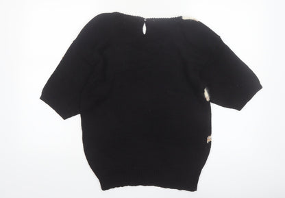 Lara Ferrante Womens Black Sequin Angora 80s Knit Pullover Jumper Size S