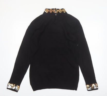 Marnie West Womens Black Sequin Argyle Vintage Silk Blend Jumper L