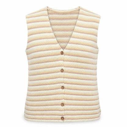 Eddie Bauer Womens Beige Striped Cotton Knit Vest Size S