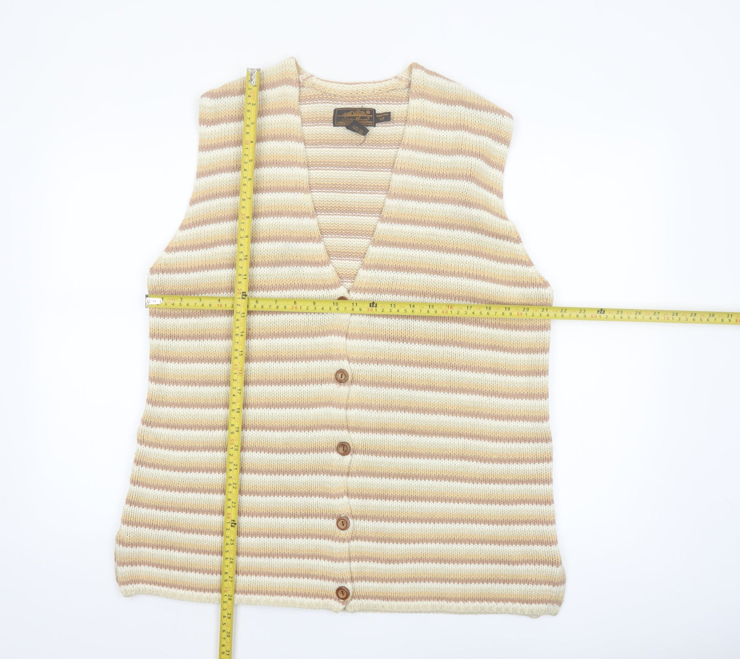 Eddie Bauer Womens Beige Striped Cotton Knit Vest Size S