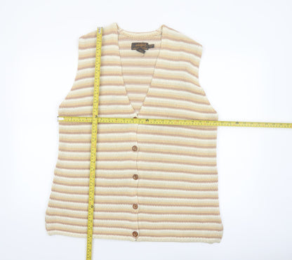 Eddie Bauer Womens Beige Striped Cotton Knit Vest Size S