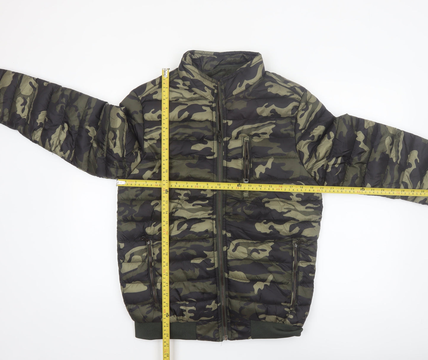Hölstark Mens Green Camouflage Puffer Jacket Size M Lined Zip Winter