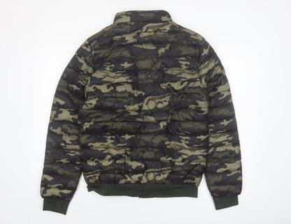 Hölstark Mens Green Camouflage Puffer Jacket Size M Lined Zip Winter