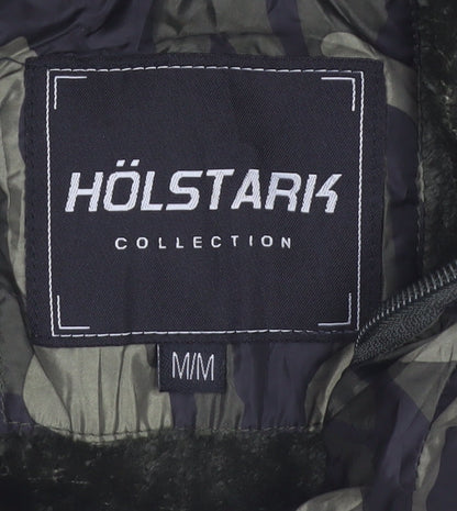 Hölstark Mens Green Camouflage Puffer Jacket Size M Lined Zip Winter