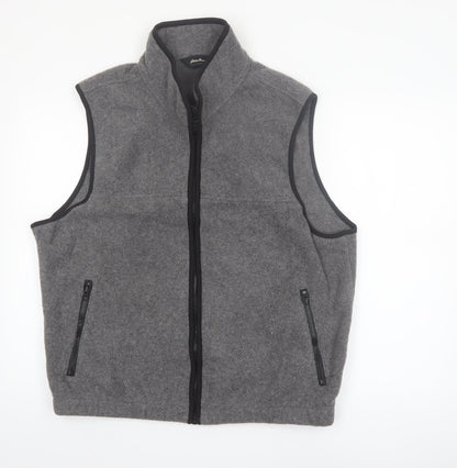 Eddie Bauer Men's Grey Fleece Bodywarmer Waistcoat L Zip Pockets Outdoor
