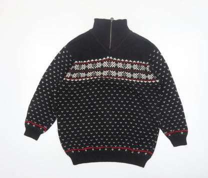 Liz Claiborne Men's Black Fair Isle 1/4 Zip Winter Jumper Size S